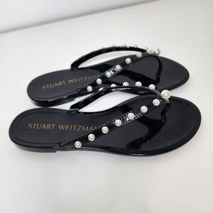 Stuart Weitzman Goldie Flip Flop with Pearl Accents Size 7 US